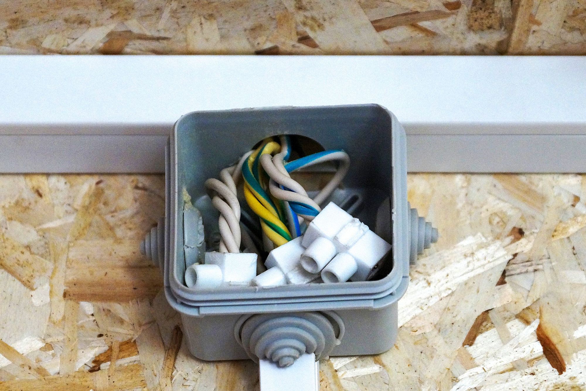 Electrical Junction Box in Attic Green Attic Insulation